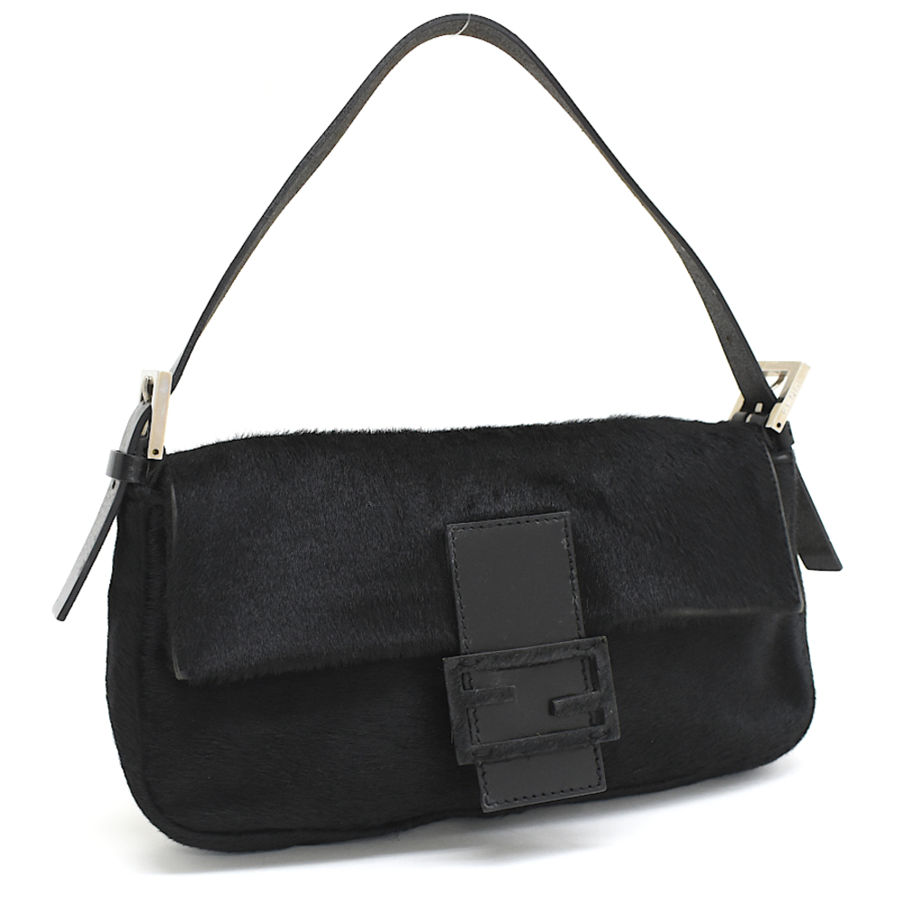Fendi Mamma Bucket Handbag FF Logo Leather Black